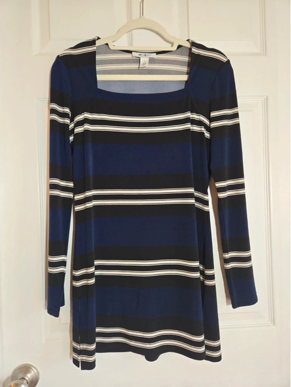 WHBM blue black white striped dress size small